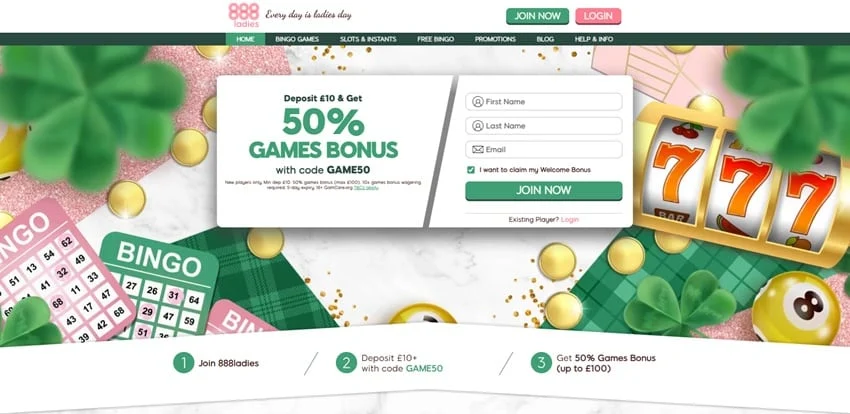 888ladies homepage screenshot