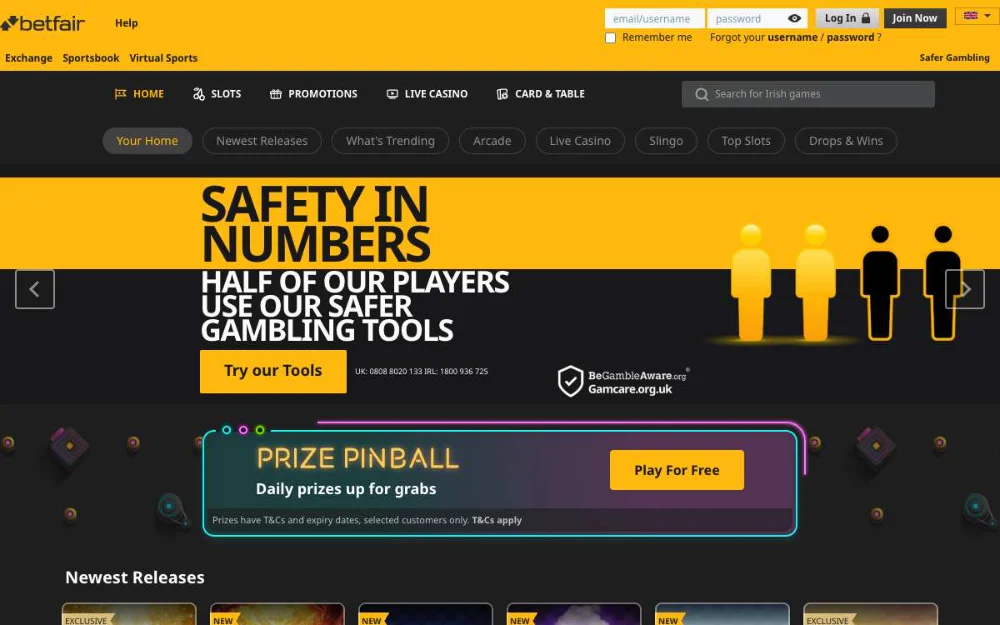 Betfair Casino homepage screenshot