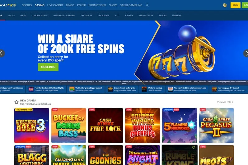 Coral Casino homepage screenshot