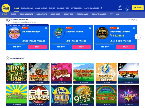 Gala Bingo homepage screenshot