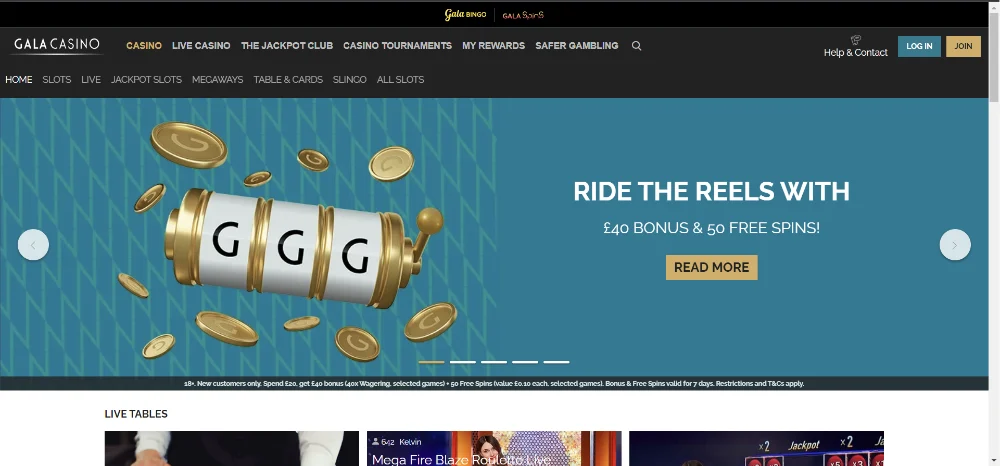 Gala Casino homepage screenshot