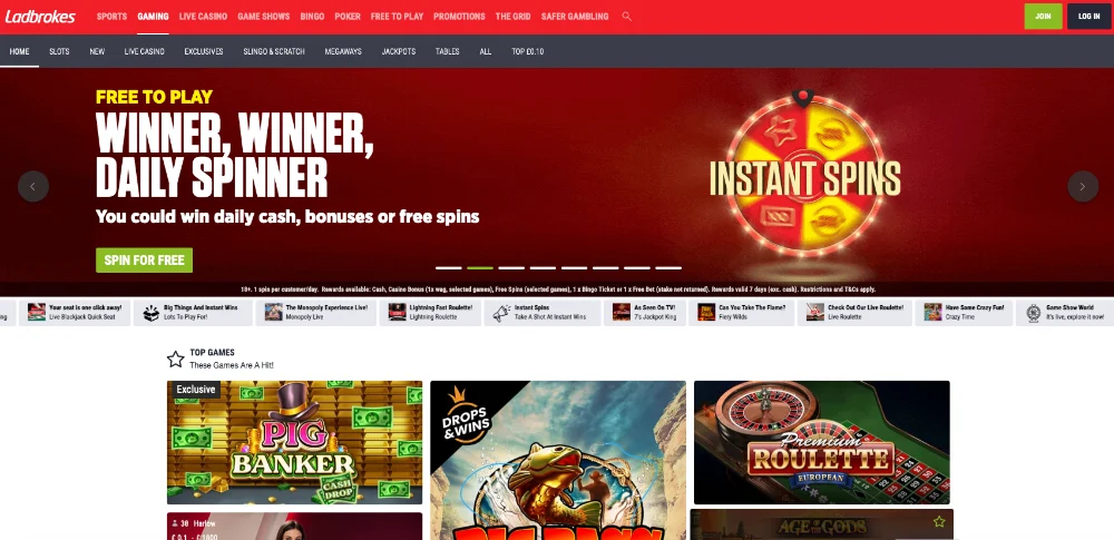 Ladbrokes Casino homepage screenshot