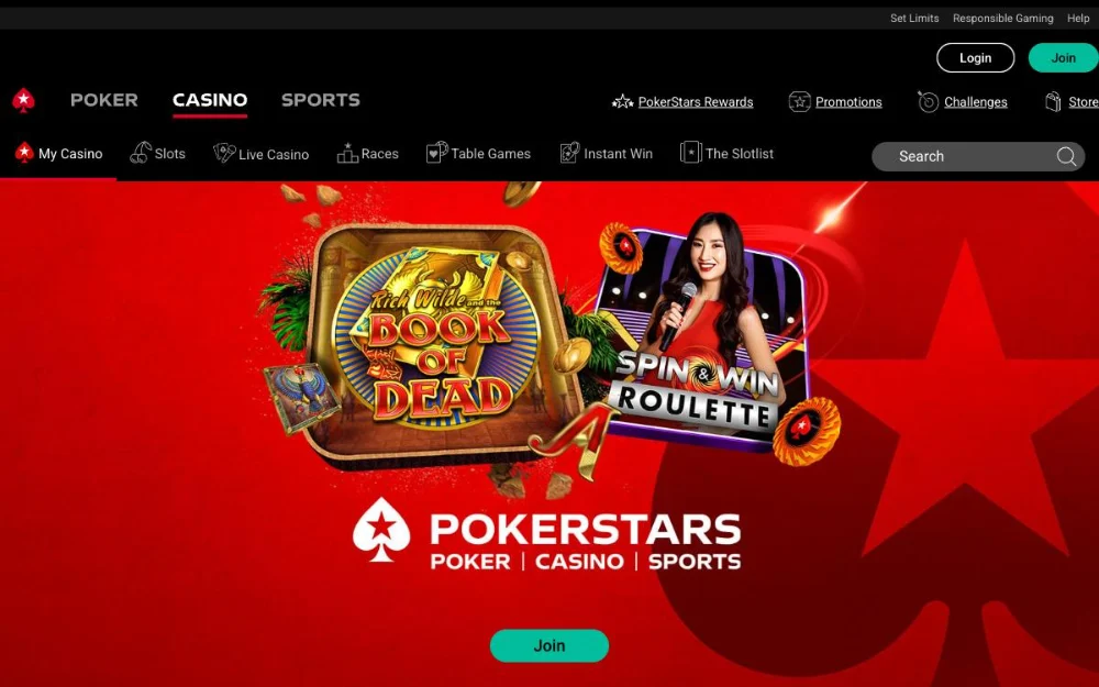 PokerStars Casino homepage screenshot