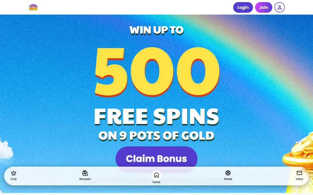 Rainbow Spins homepage screenshot