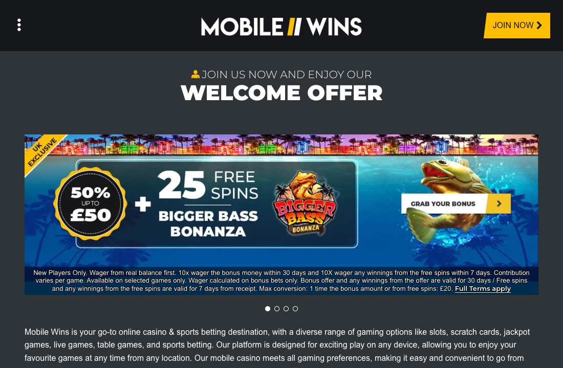 Mobile Wins homepage